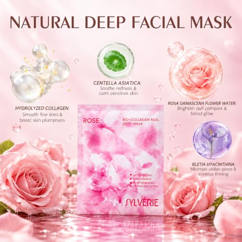 Rose Collagen Face Masks 10 Pack Hydrating & Anti-Aging Skincare