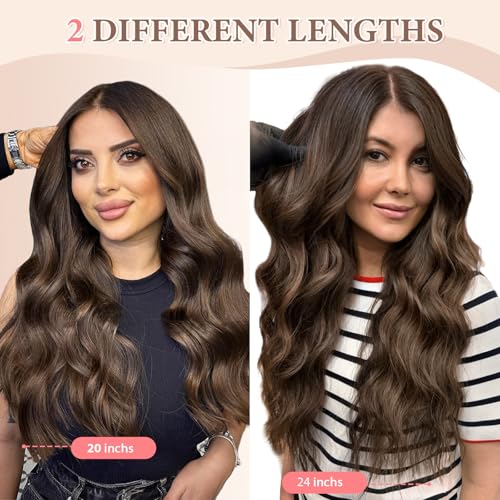 Fliace Medium Brown Clip-In Hair Extensions 20 Inch | Long Wavy Set for Women