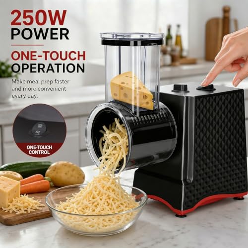 Electric Cheese Grater with 6 Interchangeable Blades for Vegetables & Cheese