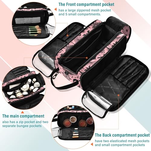 Mnsruu Bats Gothic Moon Spider Web Makeup Bag with Compartments - Travel Toiletry Organizer, Large Capacity