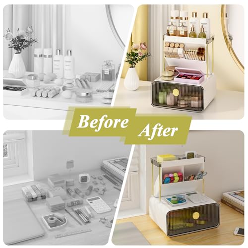Followin 3-Tier Makeup Organizer with Drawer - Smoke Gray Vanity Desk Display