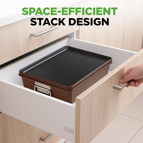 Nonstick Stackable Bakeware Set Brown 8-Piece Oven Safe Baking Tray