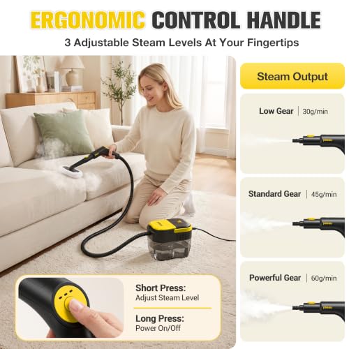 Steam Cleaner for Home Bright Yellow, 10s Heat-Up, 3.5 Bar High Pressure, No Chemicals