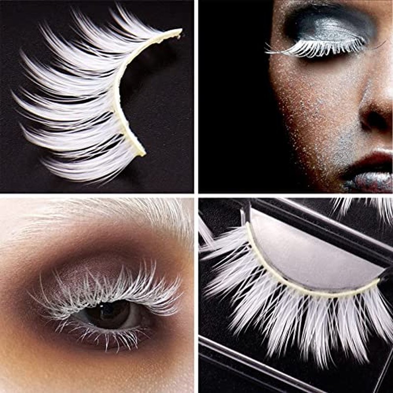3 Pairs White False Eyelashes - Natural Look Fluffy White Lashes Wispy White Fake Eyelashes for Cosplay & Christmas Makeup - Halloween Party Masquerade Cosplay Lashes