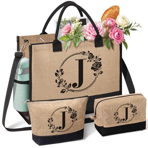 Personalized Gifts for Women, Initial Jute Tote Bag Monogrammed Beach Bag, Mothers Day & Birthday Gifts for Mom Women Friend