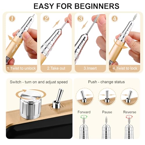 Kredioo Gold Portable Nail Drill 35000 RPM Rechargeable Electric Manicure Kit