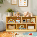 Wooden Montessori Shelf for Kids - Toddler Bookcase & Toy Storage Organizer, Natural Finish, 5-Section Kids Room Storage