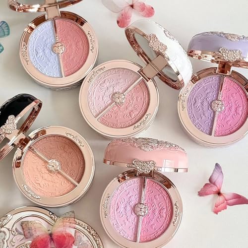 Flower Knows Butterfly Cloud Blush & Highlight Duo Blue Pink Matte Powder, 0.21 Oz (02 Seaborne Moon)