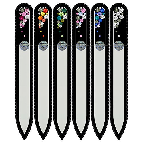 Mont Bleu Gift Set of 5 + 1 Free Czech Glass Nail Files Hand Decorated with Crystals - Gifts for her - Handmade Gift - Czech Tempered Glass - Best Crystal Nail Files for Natural Nails