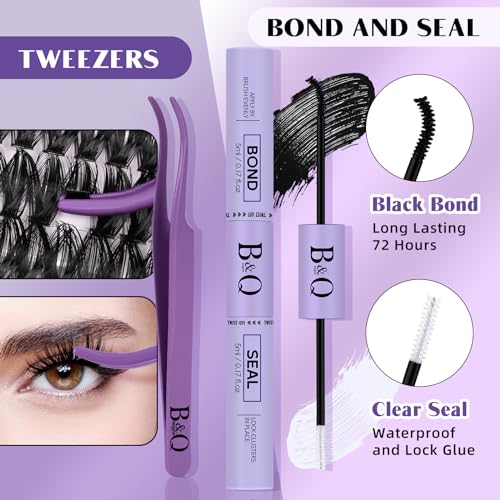 DIY Lash Extension Kit 280pcs Individual Lashes Cluster D Curl Eyelash Extension Kit Lash Clusters with Lash Bond and Seal and Lash Applicator Tool for Self Application (KIT,50D-D-9-16MIX)