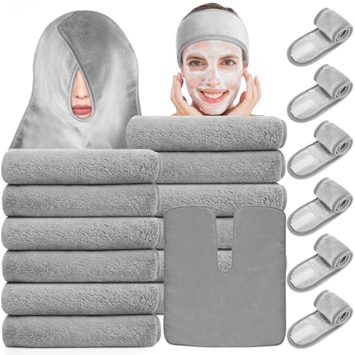 18PCS U-Shaped Microfiber Facial Towels for Estheticians & Spa, Grey