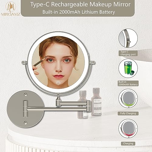 8-Inch Wall Mounted Lighted Makeup Mirror 1X/10X Magnification Brushed Nickel - Variation: Brushed Nickel / 8 Inch