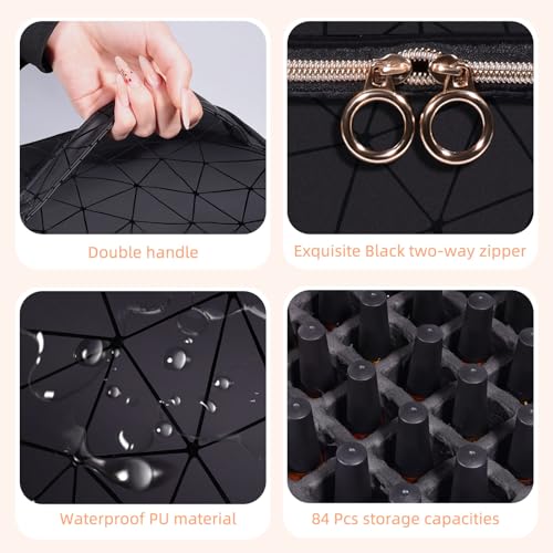 Nail Polish Organizer Case,3 Layer Nail Polish Organizer Bag Holds 84 Bottles (15ml/0.5 fl.oz) Nail Supplies Organizer,Nail Bag PU Leather Nail Carrying Nail Kit Supplies Organizer Case (Black)