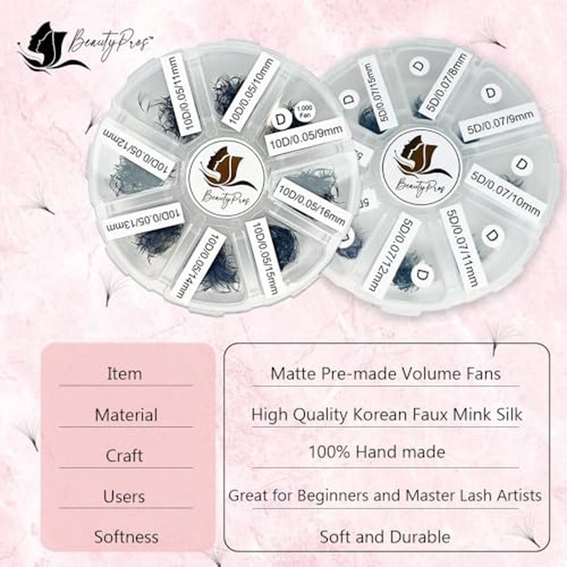 10D Premade Volume Lash Extension Kit- 5D Mixed Tray 1000 Premade Fans Eyelash Extensions - Promade Lash Fans Pointed Handmade Premade - Loose Fans Thin Base (10D C-Curl 9-16mm)