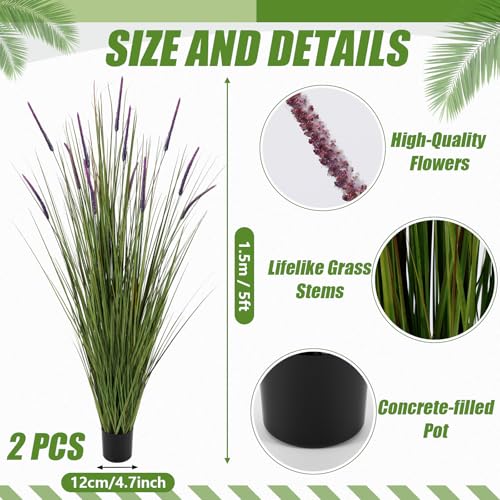 2 Pack 5ft Tall Artificial Lavender Plants with Pots for Indoor & Outdoor Decor