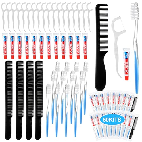 50 Sets Disposable Toothbrush Floss Comb Kits Personal Care Hygiene Pack - Newtay