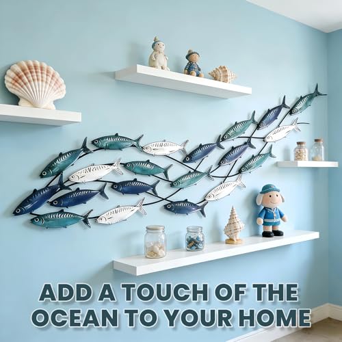 Large Metal Fish Wall Art - Nautical 3D Marine Decor, 59" Coastal Wall Sculpture