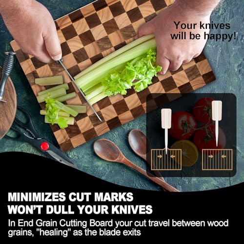 Acacia Wood Cutting Board - 20L x 15W x 1.5H Inch End Grain Butcher Block with Juice Groove - Variation of THIS listing