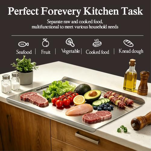 Stainless Steel Cutting Board Set with Lip - 3 Sizes for Kitchen Food Prep