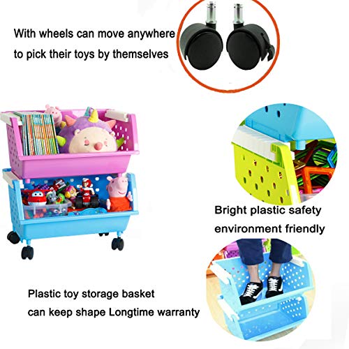 Large Toy Chest with Wheels - Storage Baskets Organizer for Kids, 6 White