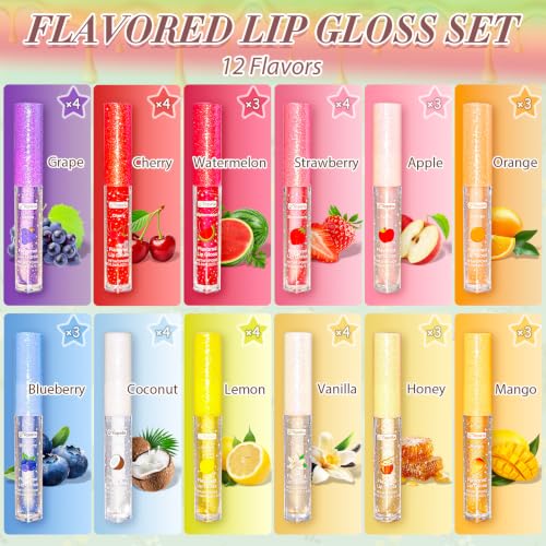 Lip Gloss Set with Vitamin E & Natural Oils - 42pcs Fruit Flavored Moisturizing Lip Gloss C-42