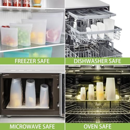 Annaklin 16 Pack Translucent Silicone Reusable Food Storage Bags XL to XS