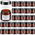 Layhit 24 Pcs 2 oz Glass Jars with Lids Bulk, Small Jars Containers Travel Storage Jar with Inner Liners Labels for Candle Scrubs, Lotions, Cream, Lip Balm (Amber,Black Lid)