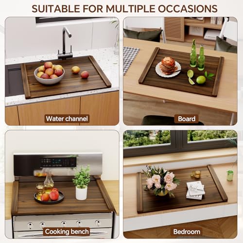 Oenalw Rustic Wooden Noodle Board Stove Cover 30x22 Brown for Electric & Gas Stoves