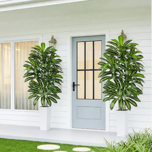 FSHOHI 7FT Artificial Dracaena Tree in White Planter - Indoor Faux Plant