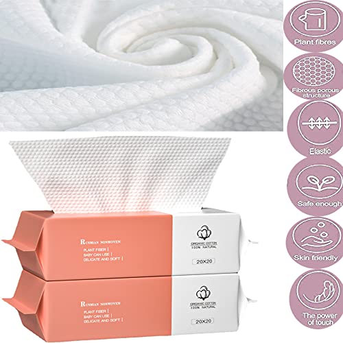 Cotton Facial Dry Wipes 100 Count, Deeply Cleansing Disposable Face Towel Cotton Tissue, Multi-Purpose for Skin Care, Facial Tissue for Cleansing, Skincare and Makeup Remover,Make-up Wipes