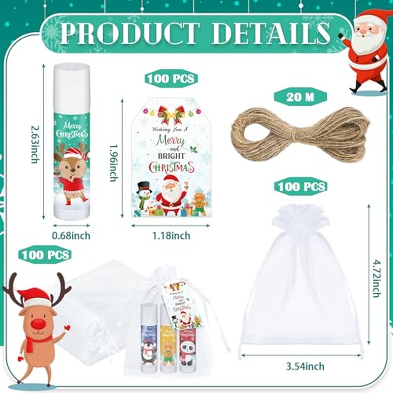 100 Pack Christmas Lip Balm Bulk Party Favors, Holiday Stocking Stuffers for Women Men, Small Employee Appreciation Gifts, Winter Moisturizing Lip Care Set for Coworkers Staff Thank You Gifts