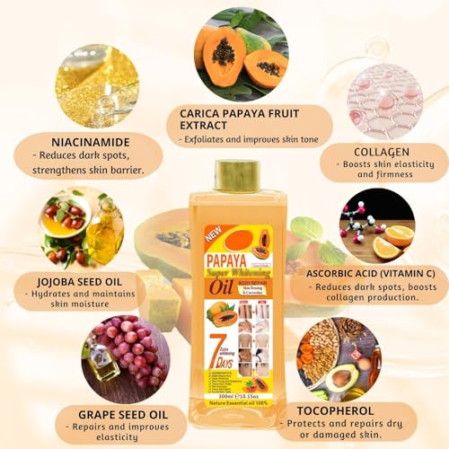 1000ml Papaya Oil for Skin Brightening - Organic Papaya Oil for Face - Soft 7 Body Oil, Moisturizing
