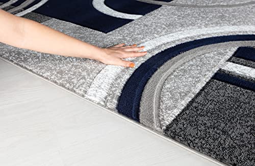 Modern Navy 5x7 Area Rug - Soft Hand Carved Fluffy Carpet for Living & Bedroom
