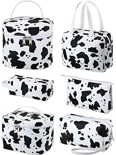 Set of 6 Cow Print Travel Makeup Bags Waterproof Cosmetic Organizer