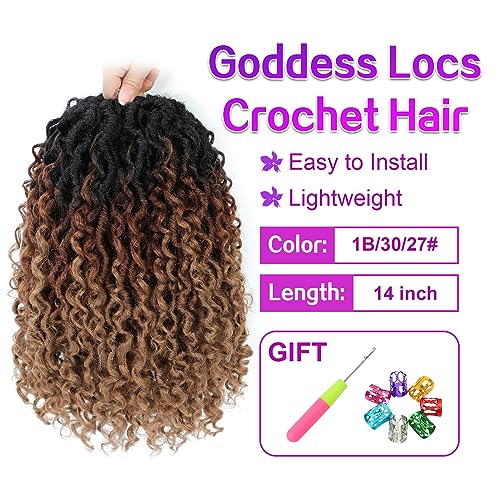 Pre-Looped Goddess Locs Crochet Hair 14 Inch Bohemian Faux Locs Set of 8 - Black, Blonde, Brunette Variations