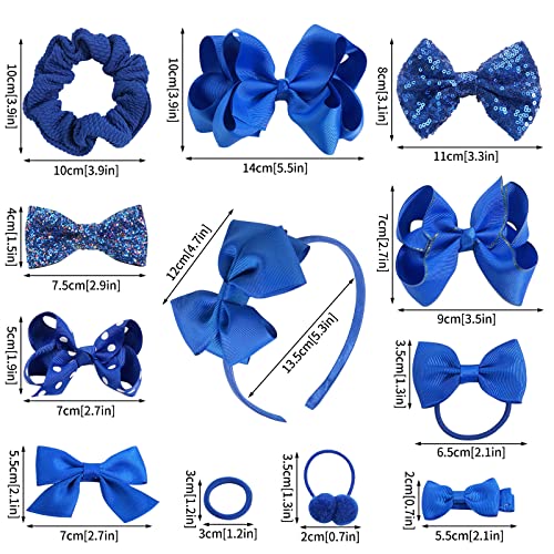 Girls School Hair Accessories - Blue Bow Clips, Elastic Hair Bands, Headband, Ribbon Barrettes for Toddlers, Kids Christmas Birthday Gift