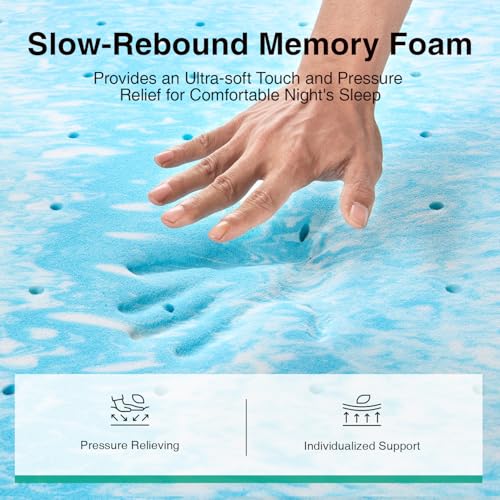 Blue King 3 Inch Cooling Memory Foam Mattress Topper - Pressure Relief