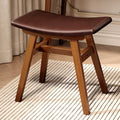 Walnut Vanity Stool with Extra-Long 19.7-Inch Seat - Solid Rubberwood Frame