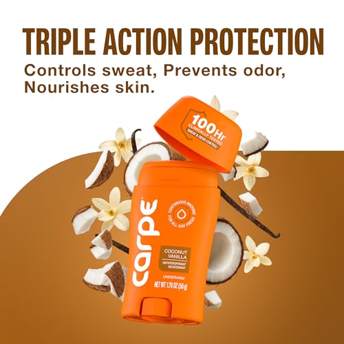 Carpe 100-Hour Antiperspirant Deodorant for Women - Coconut Vanilla, 1.76oz Pack of 2