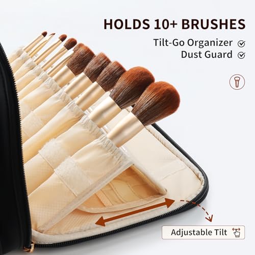Black Travel Makeup Bag for Women with Luggage Sleeve & 25 Pockets