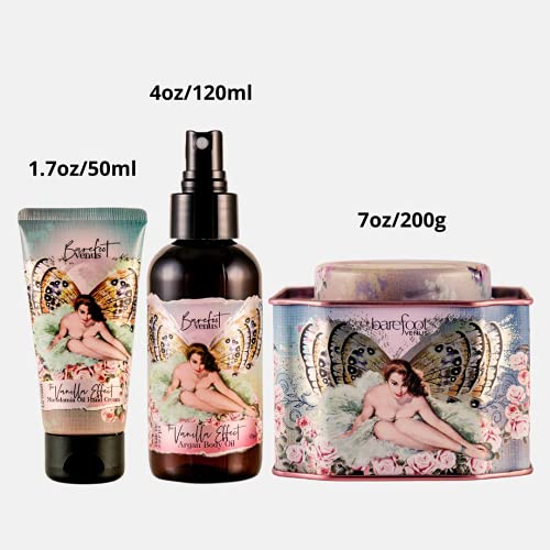 Barefoot Venus Vanilla Effect Body Care Gift Set with Bath Soak, Argan Oil & Hand Cream