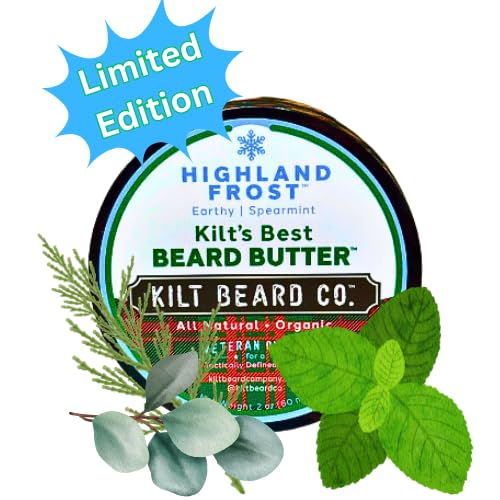 Highlands Frost Beard Butter for Men- Best beard Moisturizer & Conditioner- All-Natural Shea & Mango Butter- Softens & Hydrates Dry, Coarse Beards- Earthy, Spearmint, & Cypress Scent.