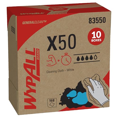 WypAll GeneralClean X50 Cleaning Cloths Pack of 10 Boxes, 1680 White Disposable Towels
