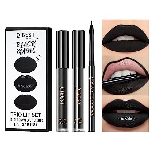 MAEPEOR All In One Lip Kit 3 In 1 Smooth Lipliner Lipgloss and Lipstick Set with Matte Velvet Liquid Lipstick Hydrating Moisturizing Lip Gloss and Creamy Lip Liner (Kit 12, Black Magic)