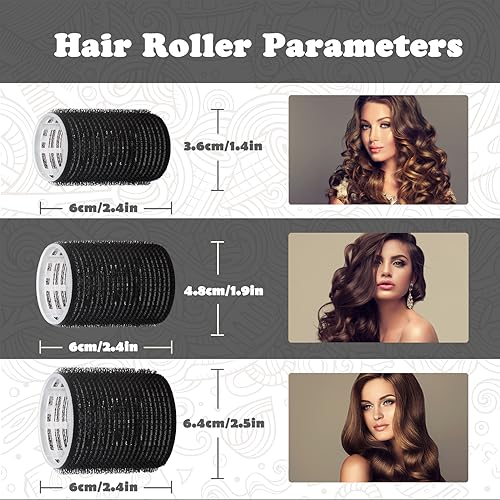 Black 18-Piece Hair Roller Set with Clips & Comb - 3 Sizes for Voluminous Styles