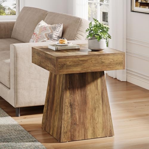 Tribesigns Rustic Mushroom-Inspired End Table with Wide Base - Brown / 1