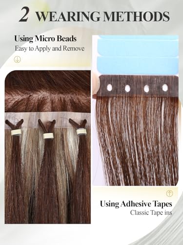 Hair Extensions T4/27 Honey Blonde Highlight 12 Inch 30g - Invisible PU Tape-in, Remy Human Hair, Beaded & Glueless - Female