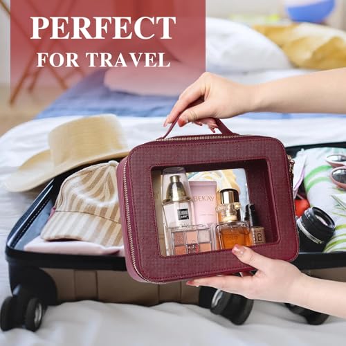 Pinkmik Travel Clear Makeup Bag B4 Burgundy L Slim Portable Organizer