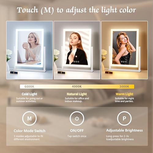 YUMELIVI Hollywood Vanity Mirror with Lights, 16.7"x13.2", 3 Color Modes, Smart Touch Control, 360 Rotatable, Perfect for Bedroom Vanity or Dressing Room