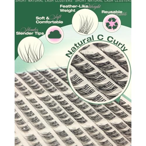 Short Lash Clusters Kit 8-12MM Natural Lash Extension kit Invisible Band Eyelash Clusters Wispy Cluster Eyelash Extensions C Curly DIY Cluster Lashes Bond and Seal Tweezers by Lvmixwig